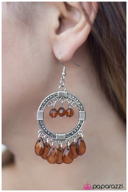 Paparazzi Earring ~ Cha-Cha-Cha - Brown