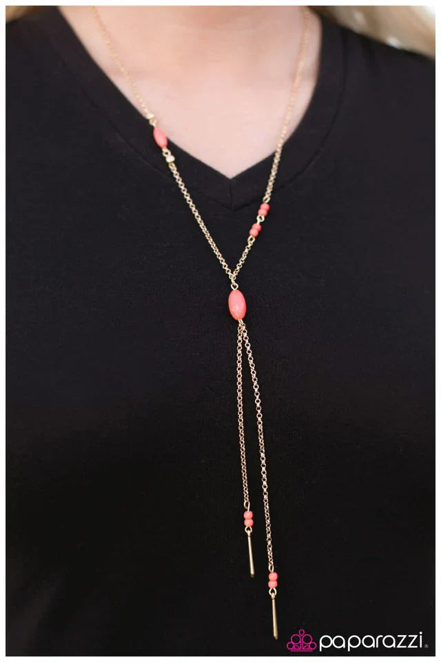 Paparazzi Necklace ~ A Double Shot - Orange