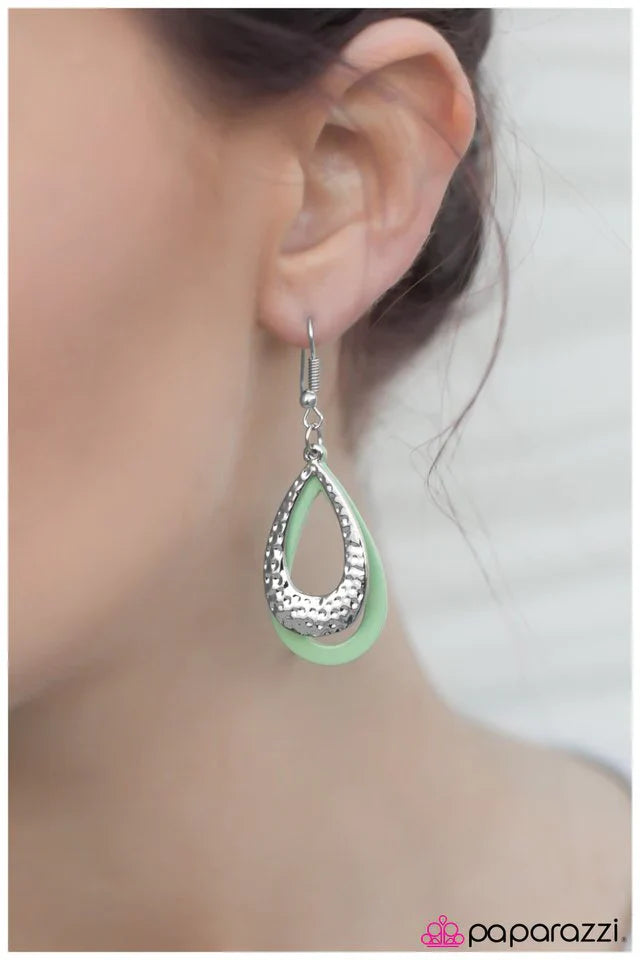 Paparazzi Earring ~ As The TEARS Go By - Green