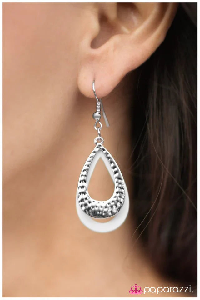 Paparazzi Earring ~ As The TEARS Go By - White
