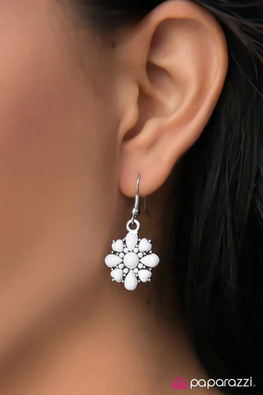 Paparazzi Earring ~ My Little Flower - White