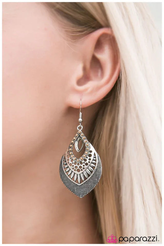 Paparazzi Earring ~ Jungle Tour - Brown