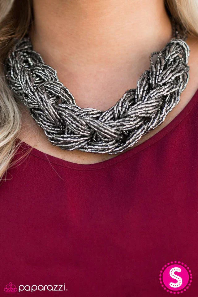Paparazzi Necklace ~ WRAP Battle - Silver