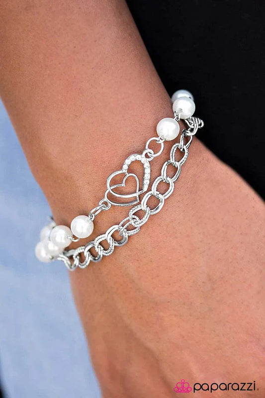 Paparazzi Bracelet ~ Do You Really Want To HEART Me? - White