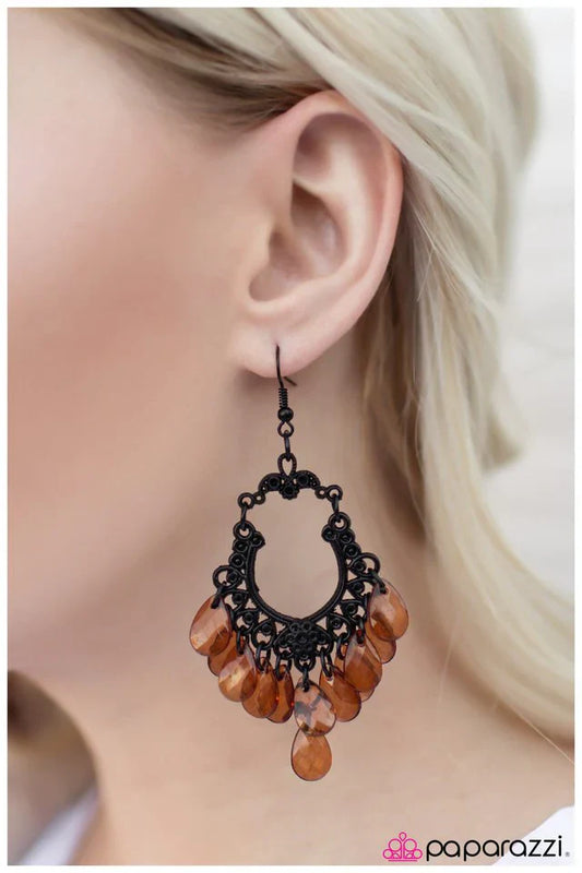 Paparazzi Earring ~ Drop It! - Brown