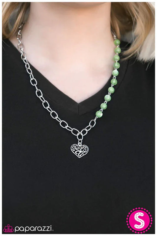 Paparazzi Necklace ~ This May HEART A Little - Green