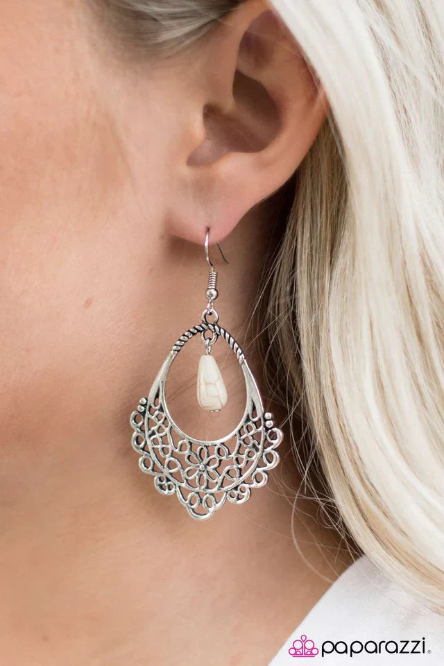 Paparazzi Earring ~ Call Of The WILDFLOWERS - White