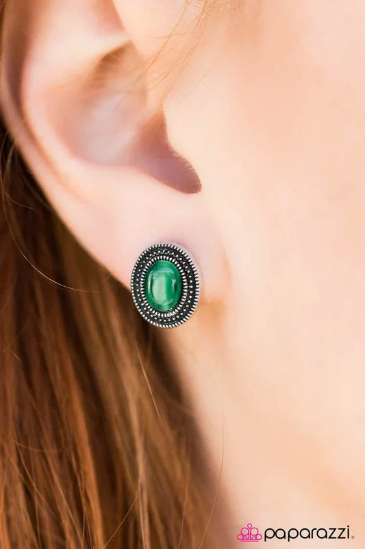 Paparazzi Earring ~ Carefree Cavalier - Green