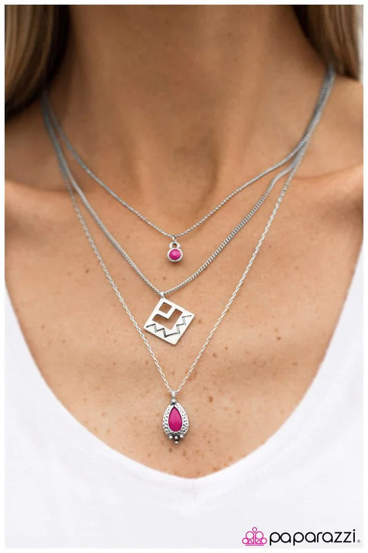 Paparazzi Necklace ~ Run For The Hills - Pink