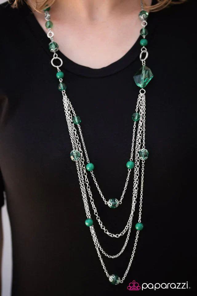 Paparazzi Necklace ~ Fool For Jewels - Green