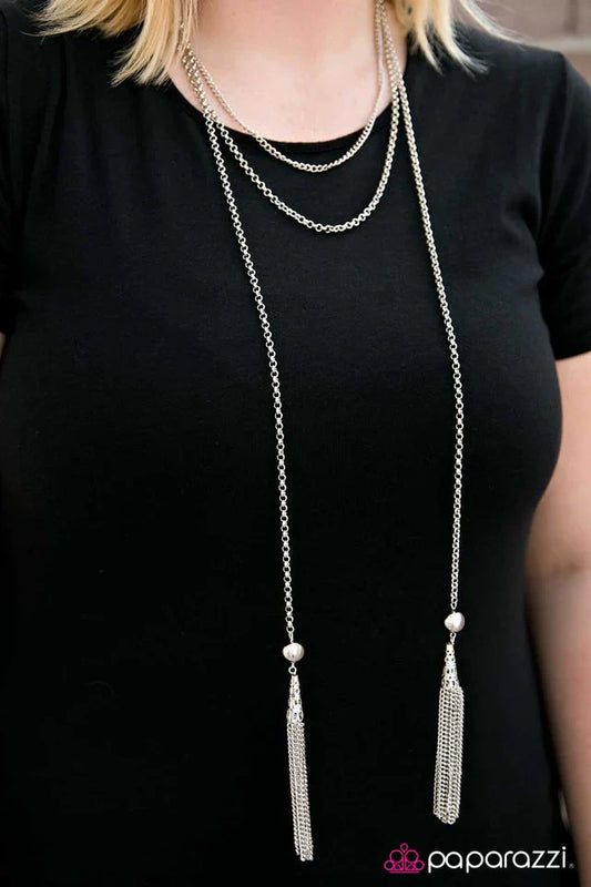 Paparazzi Necklace ~ Scarf It Down - Silver