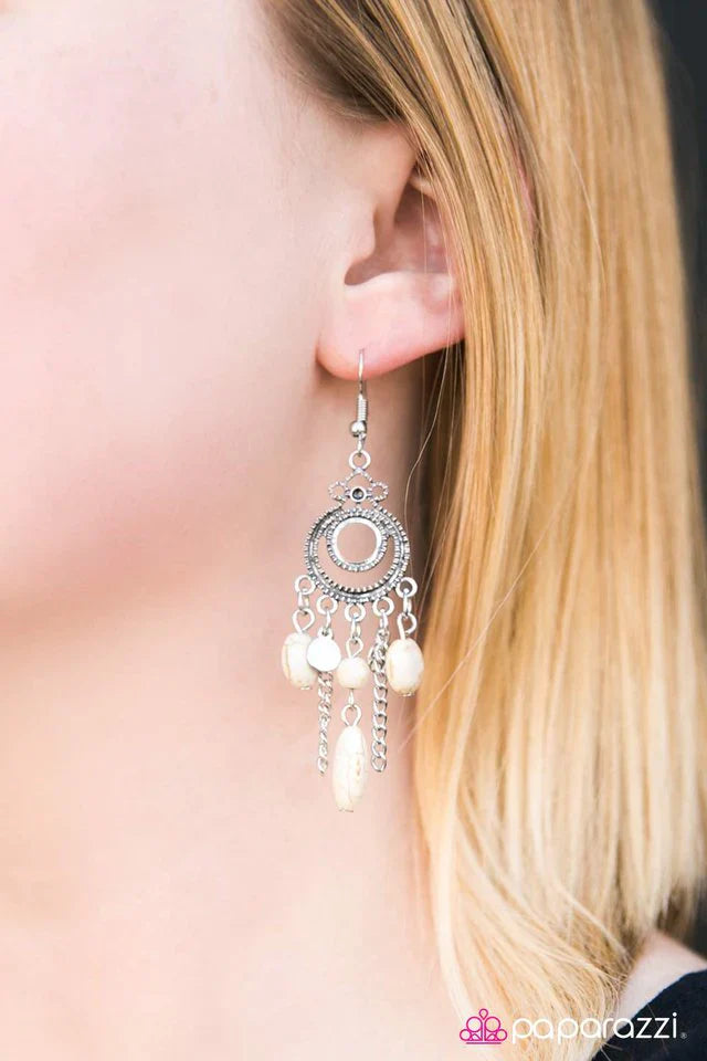 Paparazzi Earring ~ Western Chimes - White