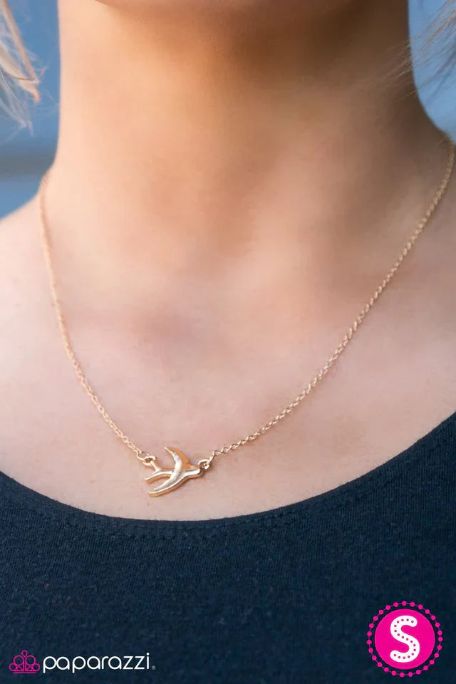 Paparazzi Necklace ~ Bird On A Wire - Gold