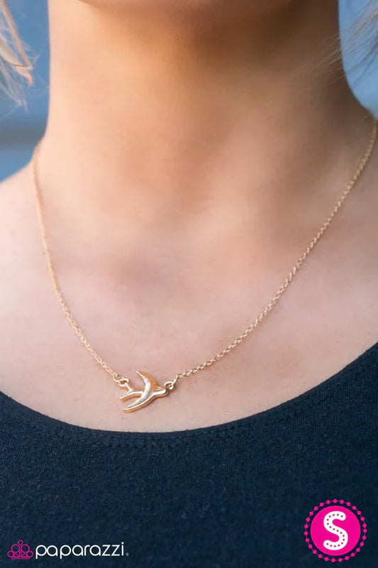 Paparazzi Necklace ~ Bird On A Wire - Gold