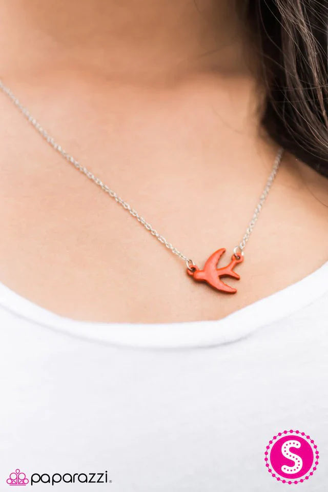 Paparazzi Necklace ~ Bird On A Wire - Orange