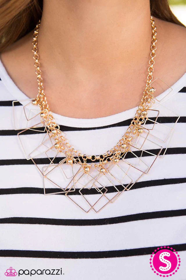 Paparazzi Necklace ~ The Square Off - Gold