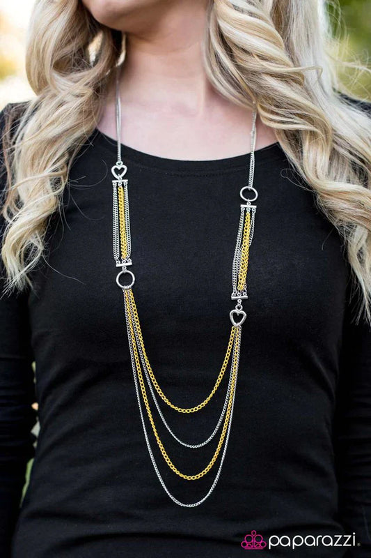 Paparazzi Necklace ~ A Good Man Is HEART To Find - Yellow