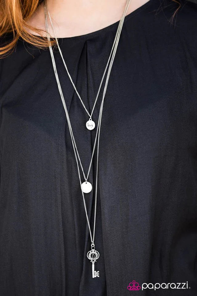 Paparazzi Necklace ~ The Key To Love - Silver