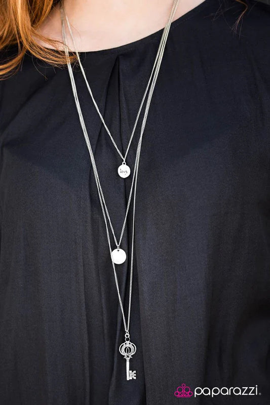 Paparazzi Necklace ~ The Key To Love - Silver