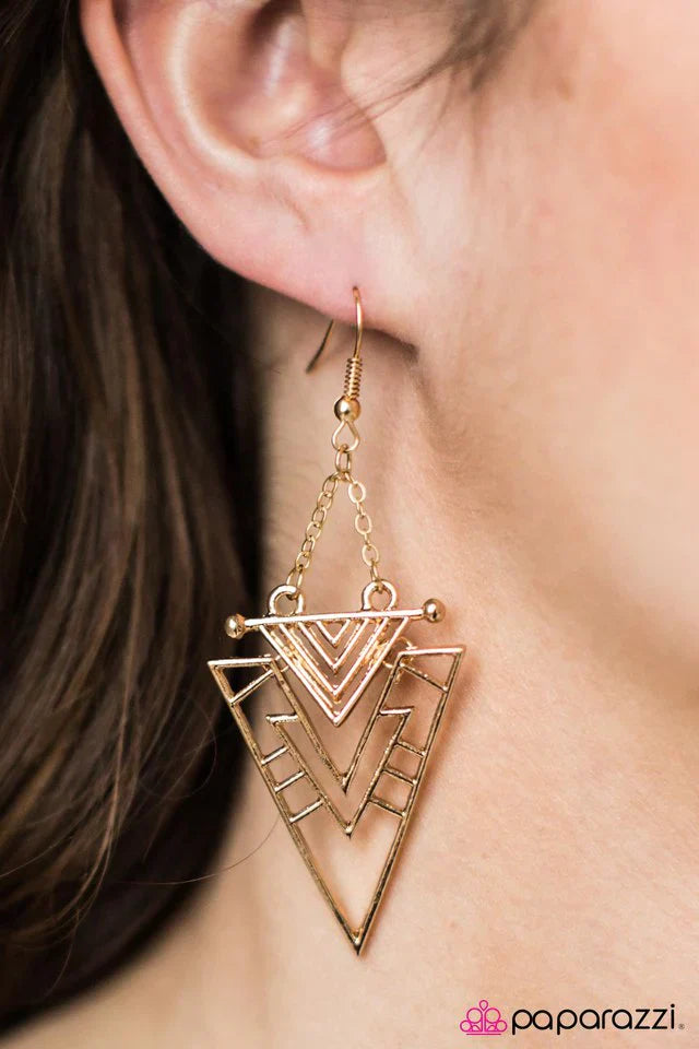 Paparazzi Earring ~ Aztec Edge - Gold