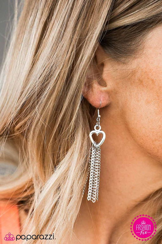 Paparazzi Earring ~ Two Of Hearts - White