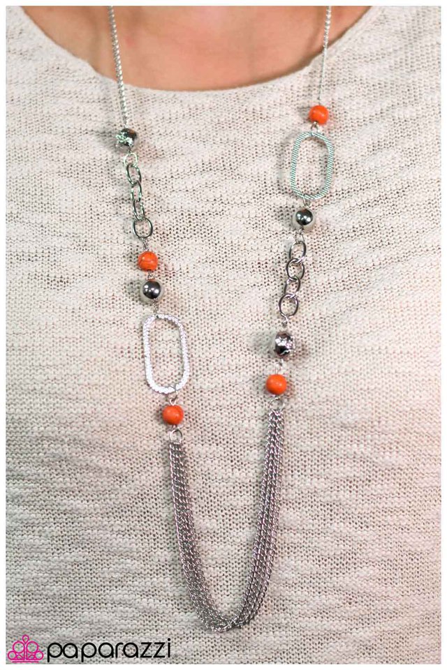 Paparazzi Necklace ~ Down One Side and Up the Other - Orange