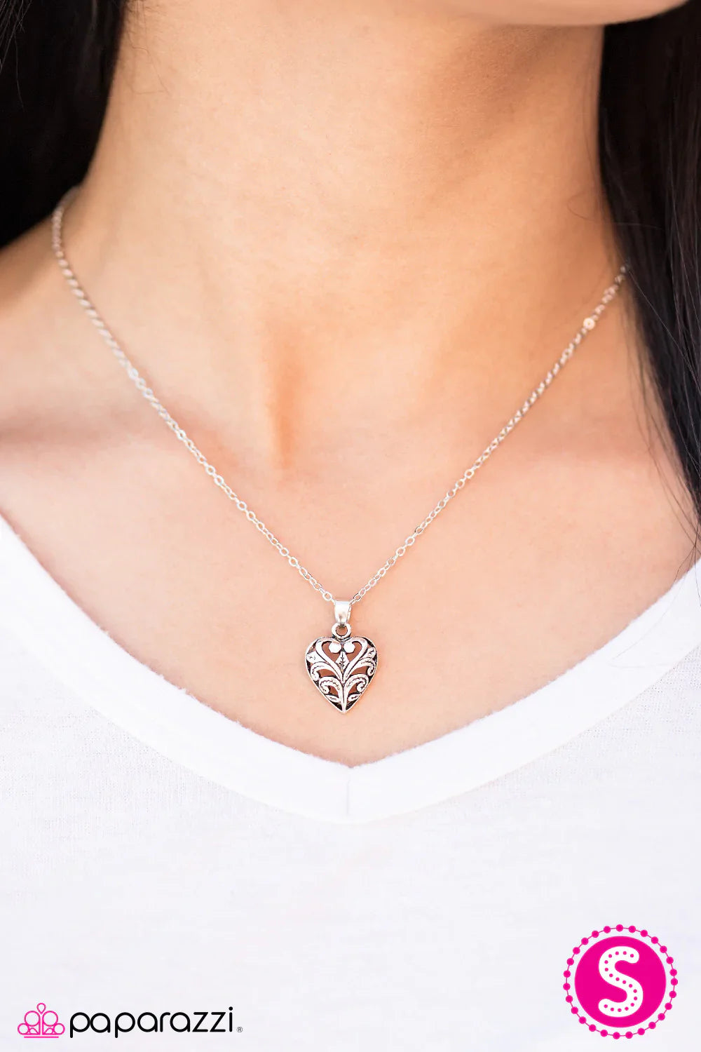 Paparazzi Necklace ~ Its HEART To Believe - Silver