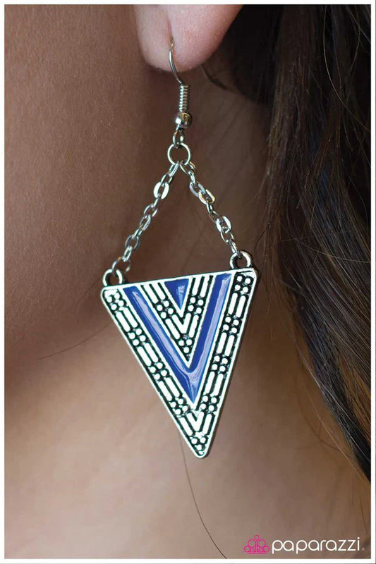 Paparazzi Earring ~ Tri-A-New-Angle - Blue