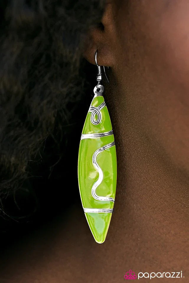 Paparazzi Earring ~ Without A Paddle - Green