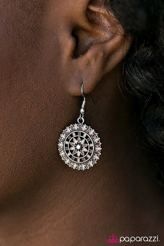Paparazzi Earring ~ Flowers and Ferris Wheels - Brown