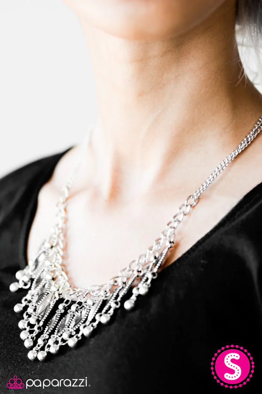 Paparazzi Necklace ~ Flirting With Fringe - Silver