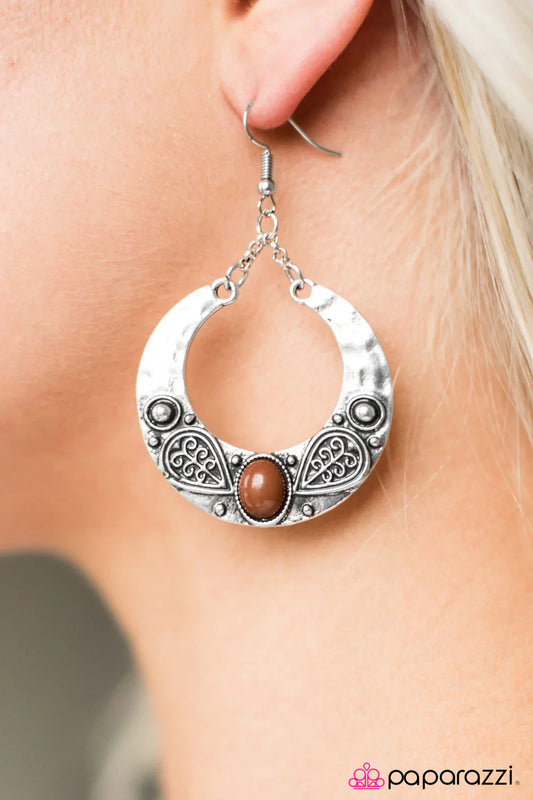 Paparazzi Earring ~ Swing Away - Brown