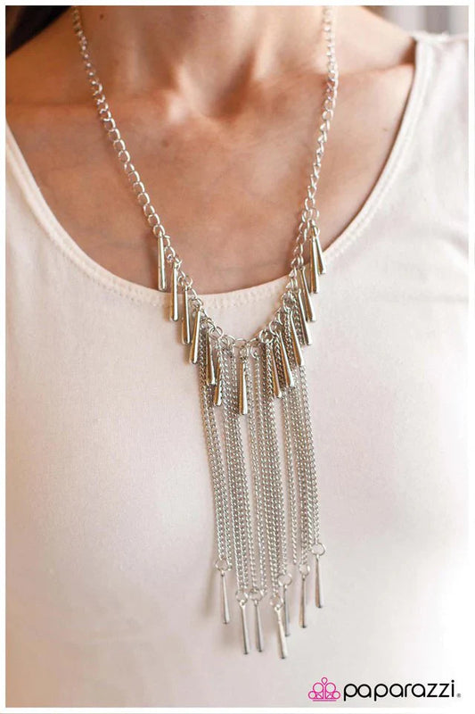 Paparazzi Necklace ~ Totally Tubular - Silver