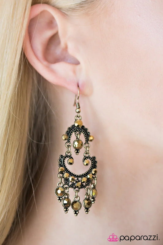 Paparazzi Earring ~ Stolen Hearts - Brass