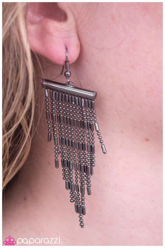 Paparazzi Earring ~ Behind the Beaded Curtain - Black