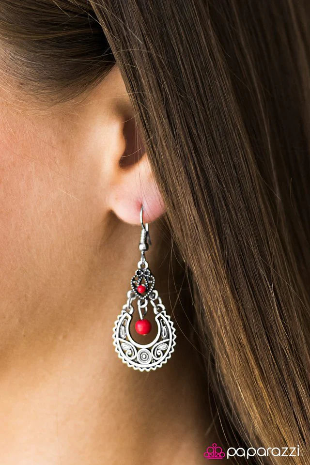 Paparazzi Earring ~ Touring Abroad - Red