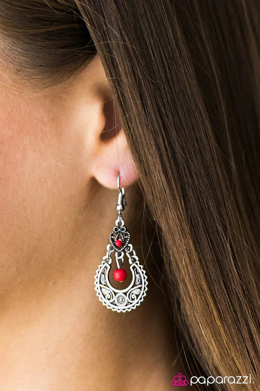Paparazzi Earring ~ Touring Abroad - Red