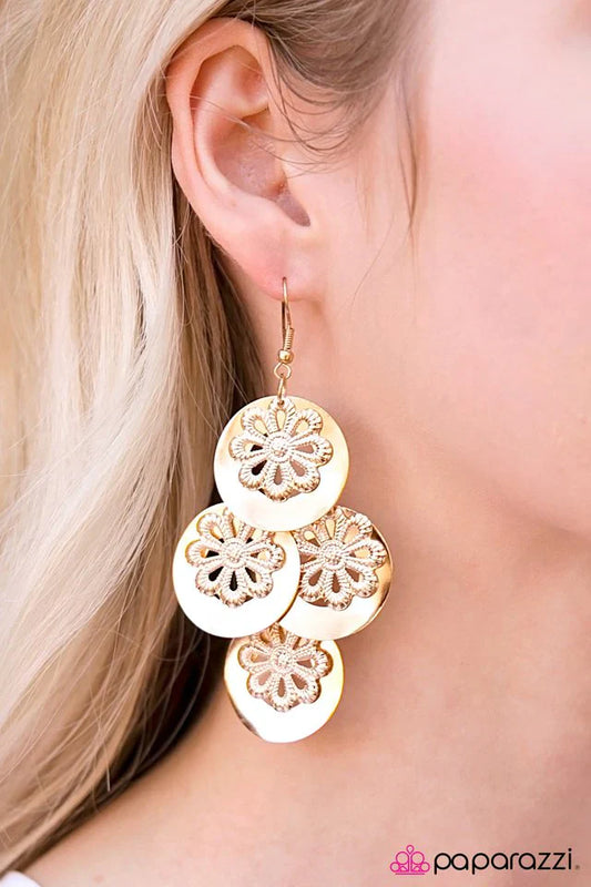 Paparazzi Earring ~ Its Raining Flowers - Gold