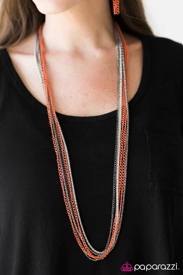 Paparazzi Necklace ~ Colorful Calamity - Orange