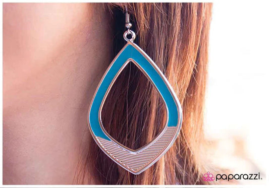 Paparazzi Earring ~ Double Dipping - Blue