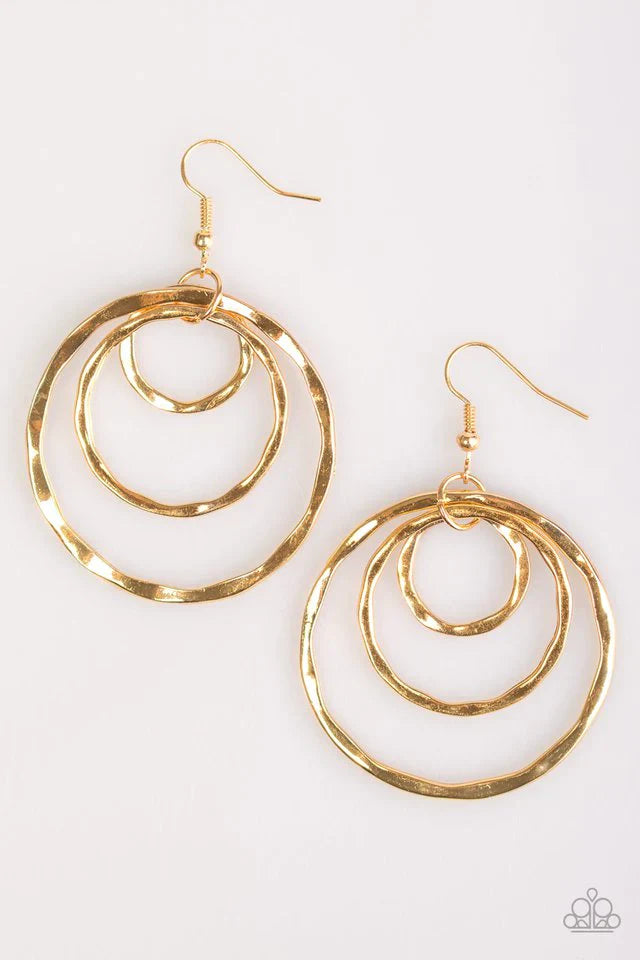 Paparazzi Earring ~ Whirling Worlds - Gold