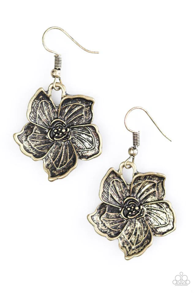 Paparazzi Earring ~ Hibiscus Grove - Brass