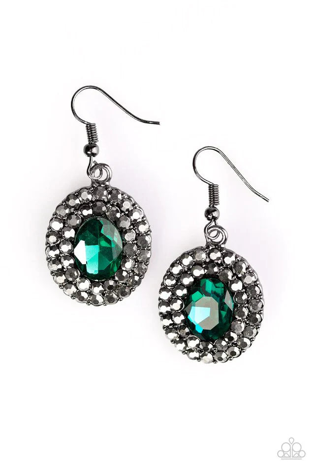 Paparazzi Earring ~ Grit and Glitter - Green