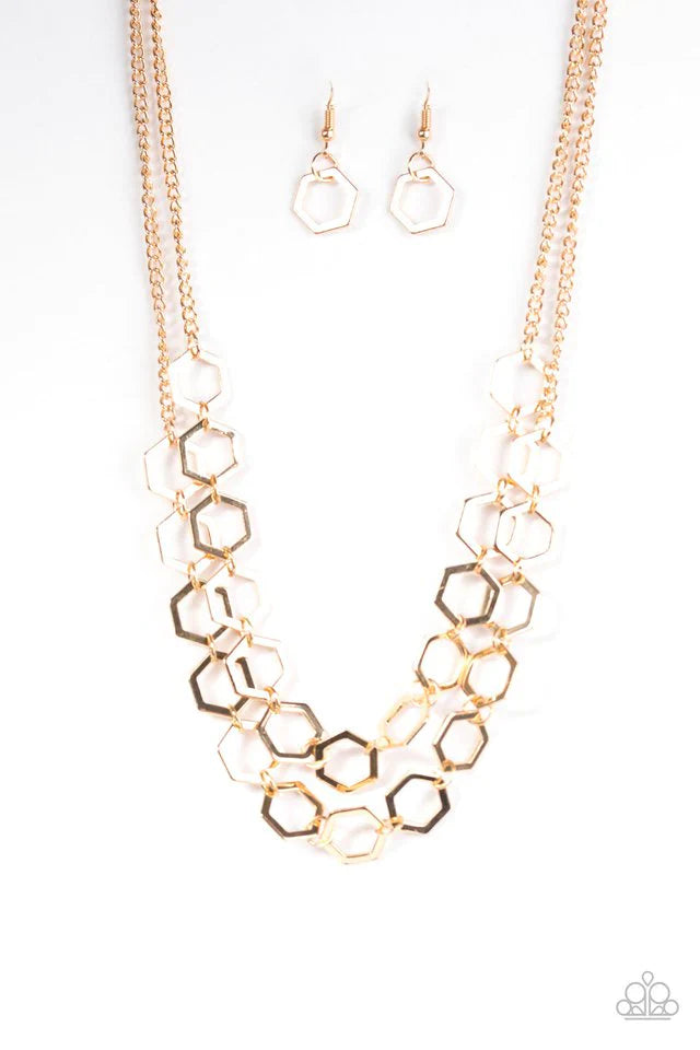 Paparazzi Necklace ~ HEX In Line - Gold