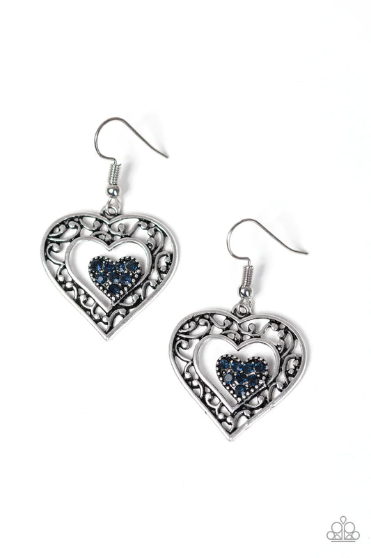Paparazzi Earring ~ Hopeful Hearts - Blue