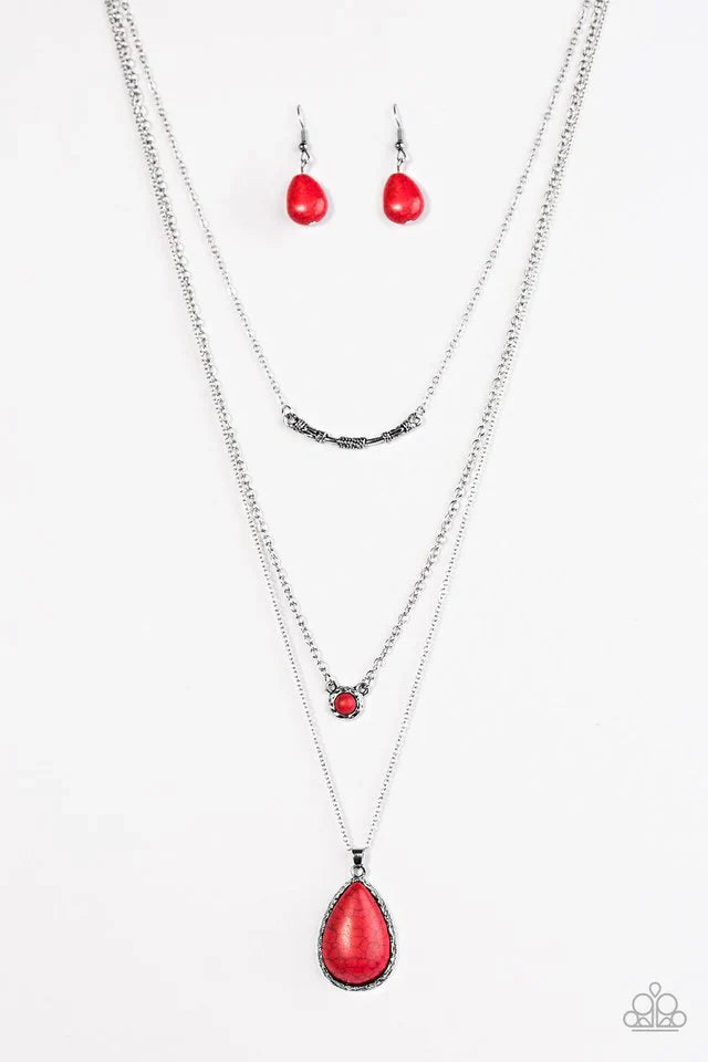Paparazzi Necklace ~ Stone Streams - Red