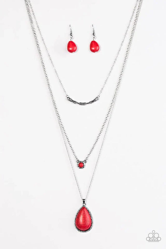 Paparazzi Necklace ~ Stone Streams - Red