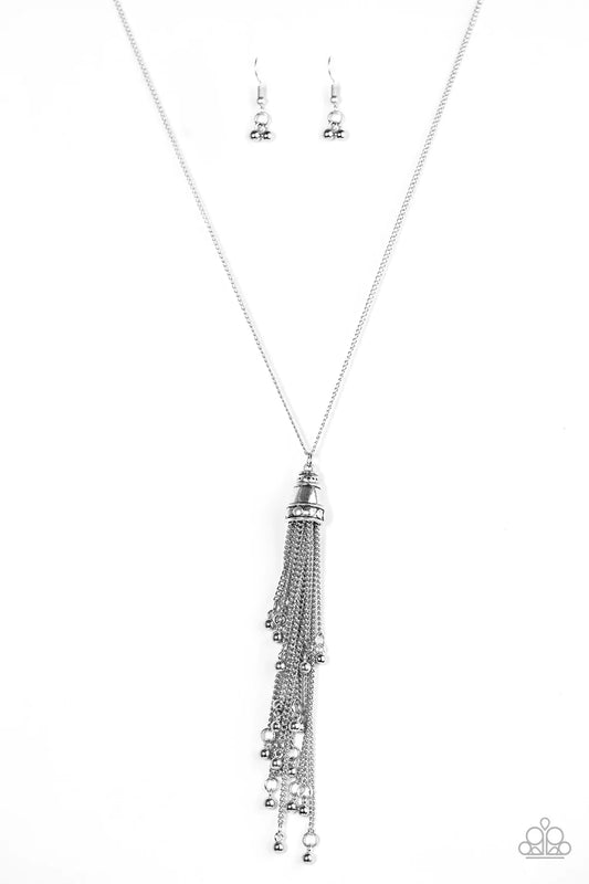 Paparazzi Necklace ~ Talk About Tassel - Silver