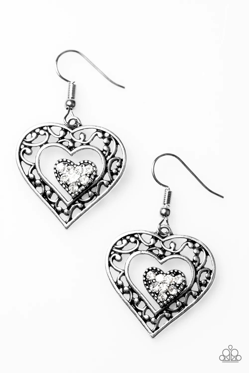 Paparazzi Earring ~ Hopeful Hearts - White