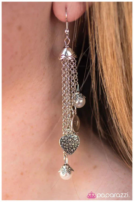Paparazzi Earring ~ Falling From Grace - White